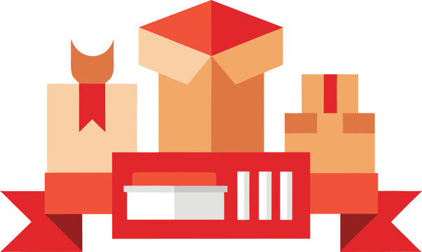 Collection of flat design shipping boxes and ribbon