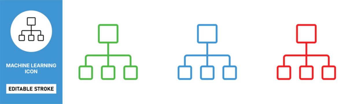 machine learning icon line style data model algorithm editable stroke vector set