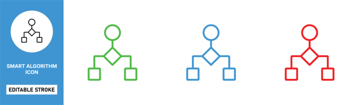 smart algorithm icon line style ai logic process editable stroke vector set