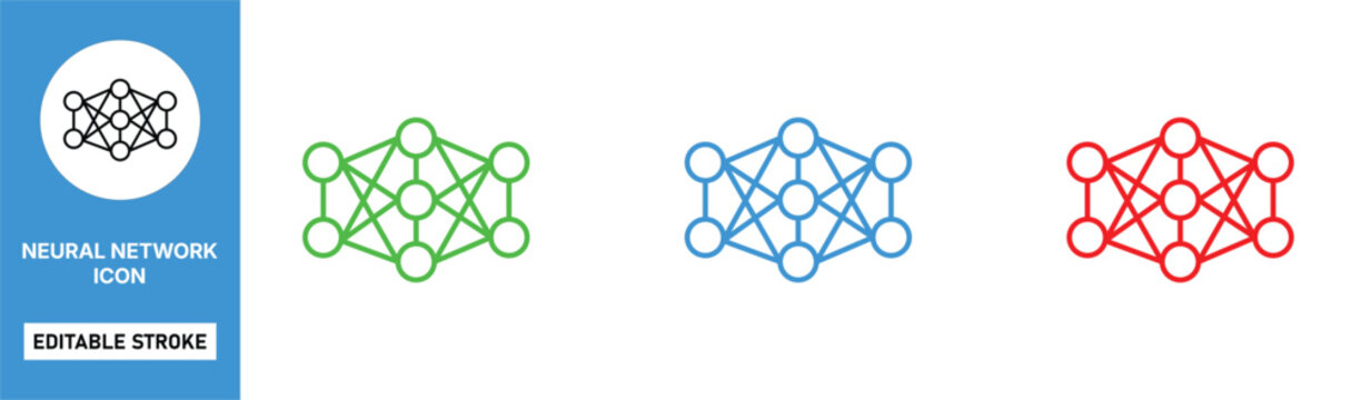 neural network icon line style ai connection data nodes editable stroke vector set