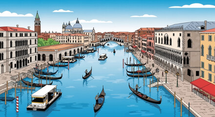 Venice cityscape Grand Canal illustration gondolas floating © Nadeesha