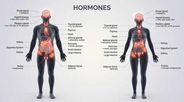 Human endocrine system chart showing hormone glands