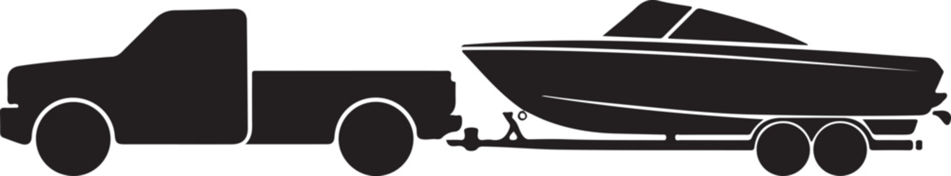 Truck towing a boat on trailer