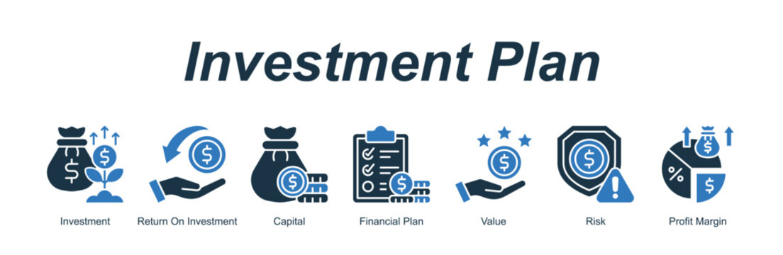 Investment Plan banner web icon vector illustration concept with an icon of Investment, Return On Investment, Capital, Financial Plan, Value, Risk, Profit Margin 