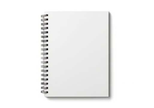 Spiral-bound blank notebook with clean white pages isolated on white background
