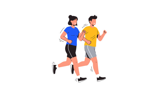 Active healthy man and woman enjoying a refreshing outdoor run together promoting fitness and well being as they move dynamically for a lifestyle activity illustration depicting sport and