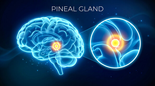 Medical illustration of the human pineal gland in the brain