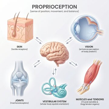 Proprioception and body sense diagram with human anatomy