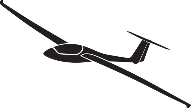 Glider airplane, black silhouette, vector aircraft, aviation icon