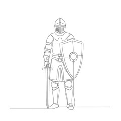 Obraz premium Knight in Full Armor with Sword and Shield, Medieval Warrior, Historical Illustration