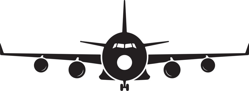 Airplane, aircraft, plane, jet, black, silhouette, icon, vector graphic