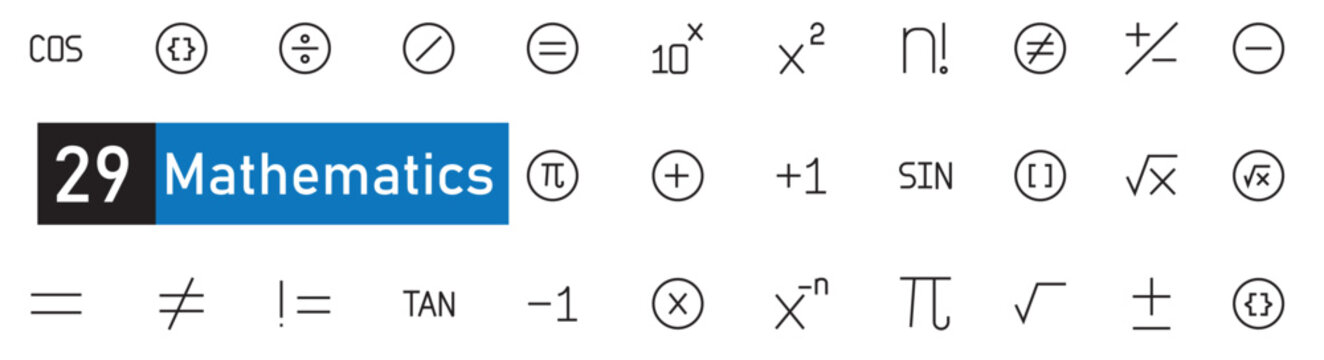 Mathematics and Scientific Symbols Line Icon Set