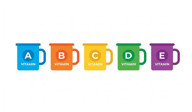 Vitamin mug icon set flat minimal cups with letters nutrition vector isolated