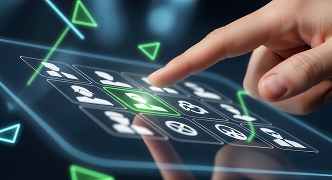Finger touching futuristic touchscreen interface