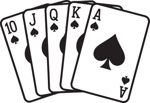 Five spades playing cards in hand