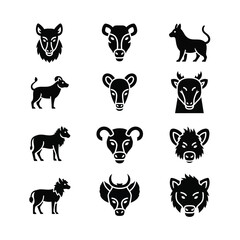 Obraz premium Black silhouettes of various animal heads 2.