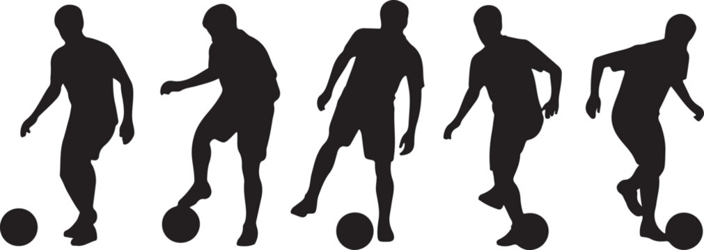 Soccer player dribbling a ball with dynamic poses