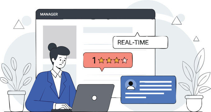 Manager receiving negative 1 star feedback notification on laptop