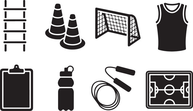 Training session silhouette icons set workout, fitness and sport symbols