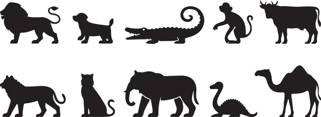 Black and white animal silhouette icons set © Ranaart