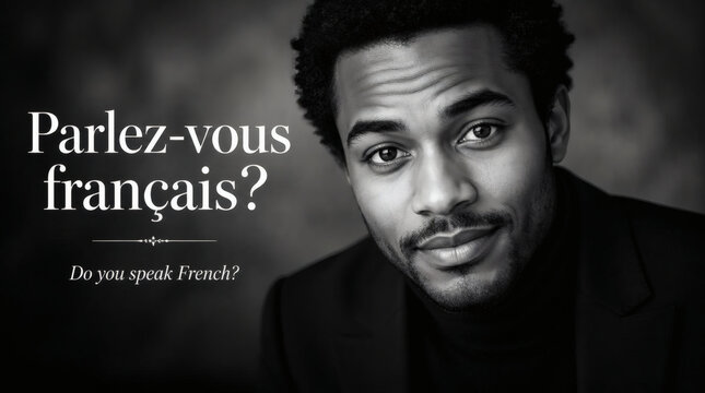 curious elegance inquisitive person asking parlez vous fran ais high contrast black white portrait with subtle glow and elegant font overlay