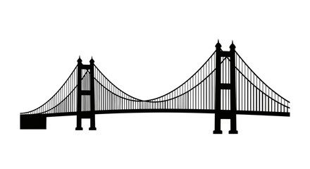 Fototapeta premium Black Silhouette of a Suspension Bridge Isolated on White Background for Engineering and Architecture Design