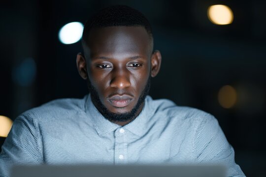 Startup founder working late night with laptop and notes