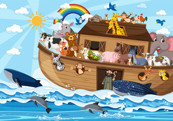 Colorful animal boat scene cartoon illustration © Mandeep