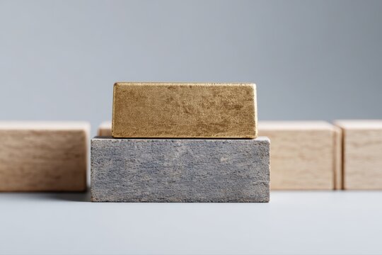 Gold bar on top of unstable blocks, resilience and stability in uncertain world concept