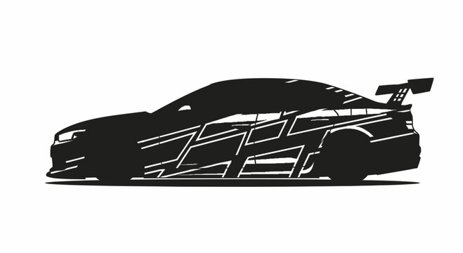 Sleek Racing Car Silhouette with GT Wing and Graphic Livery Vector Illustration