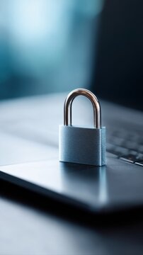 Endpoint security concept with padlock icon and encrypted laptop, cybersecurity protection and authentication system
