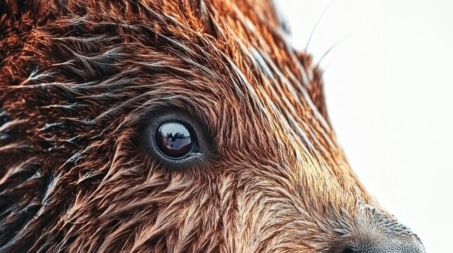 Macro Close-Up of a Beaver's Eye and Fur Detail