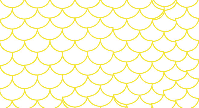 Yellow scale pattern with thin curved lines on white background offers simple geometric texture for minimalist aquatic design and decorative wallpapers.