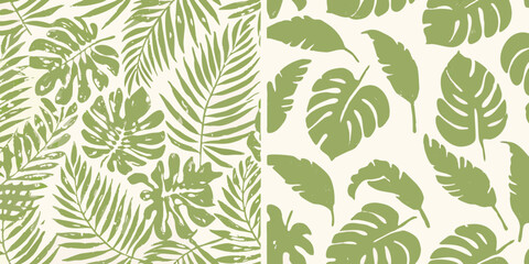 Fototapeta premium Tropical leaves pattern seamless green foliage illustration on a light background high quality professional detailed