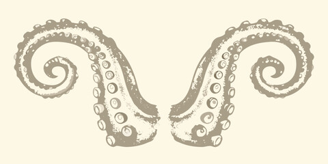 Intricate octopus tentacles illustration with symmetrical design and textured beige tones high quality professional detailed © Debashis