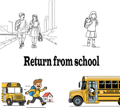 Children returning from school with a school bus