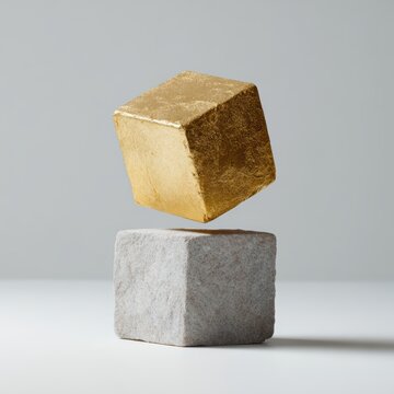 Gold cube balancing on unstable blocks, risk hedging