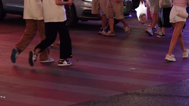 4K city zebra crossing pedestrian footsteps close-up empty mirror real shot video
