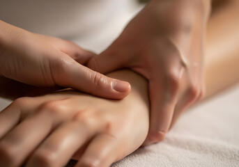 Fototapeta premium Close up of a hand receiving a relaxing and therapeutic massage promoting wellness and comfort