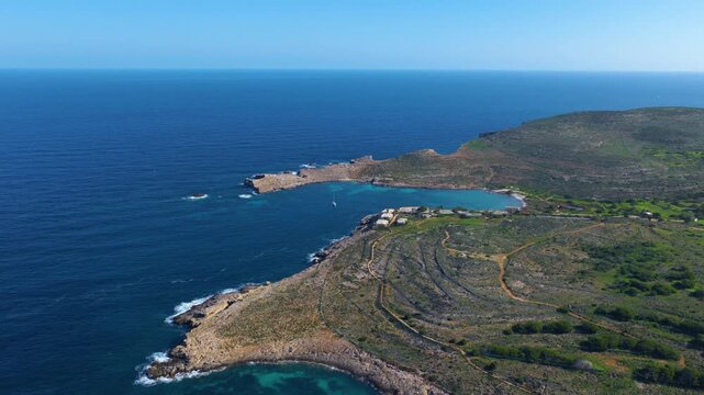 The Famous Tourist Destination Of The Blue Lagoon On Comino Island In Malta. Aerial Shot