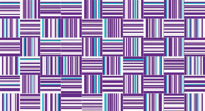 Modern purple and blue geometric block pattern with vertical and horizontal stripes for creative textile design contemporary branding and abstract textures.