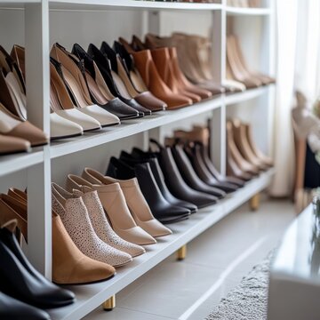 Neatly Arranged Shoe Collection on Shelves