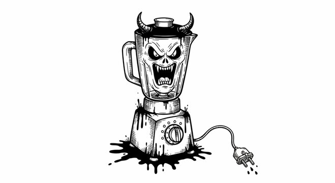 Angry blender with devil horns emerging.
