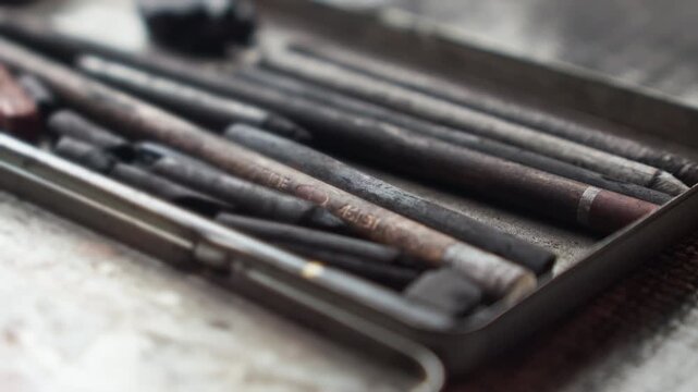 Close-up macro shot of an artist removing a charcoal stick, signaling the start of a focused drawing session. Emphasizes intention, preparation, and creative workflow.