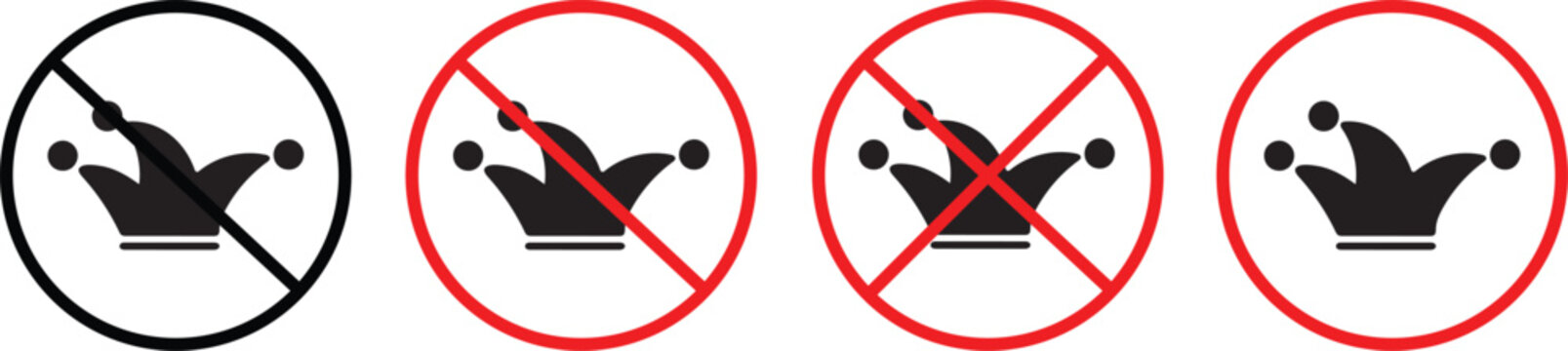 No jester hat sign icon set with forbidden clown cap symbol vector illustration