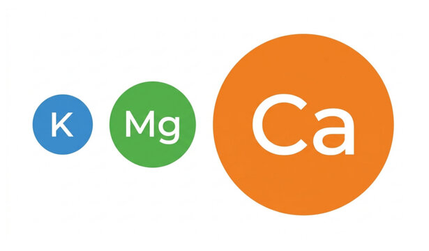 Calcium icon highlighted among potassium and magnesium flat vector minimal design
