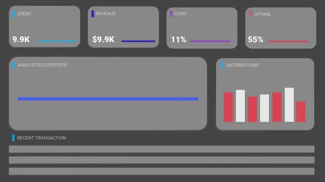 Animated dark theme business analytics dashboard interface with growing charts and numbers