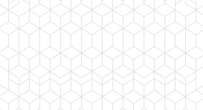 Minimalist geometric cube pattern on a white background, abstract 3d illusion effect, clean and modern architectural texture, subtle background for presentations and design.