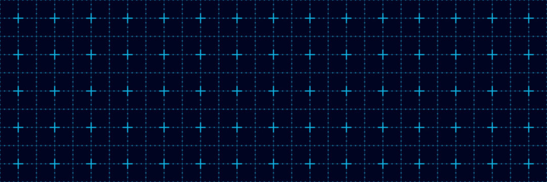 Deep blue seamless grid with dotted structure and bright cross points creating dynamic technological background for data visualization digital interfaces futuristic systems and innovation themes