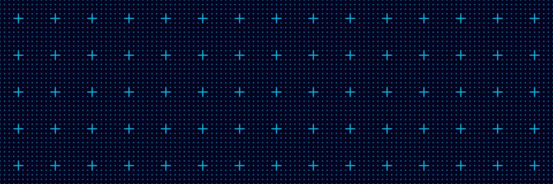 Deep navy seamless grid with bright cyan crosses and dotted matrix, high tech digital background, precise alignment layout for interface design, data systems, futuristic abstract geometry wallpaper